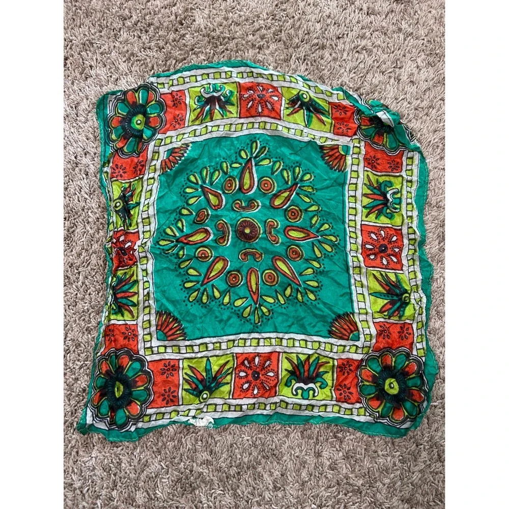 Vintage Floral Mandala Square Scarf Neckerchief Boho Bandana 100% Silk Festival